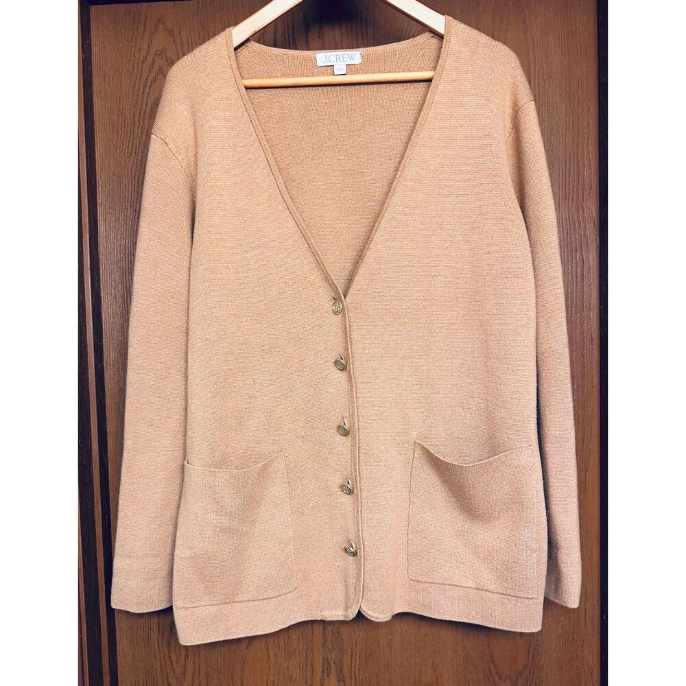 J. Crew Giselle Merino Wool Blend Tan Relaxed-Easy Fit Sweater Blazer Cardigan L